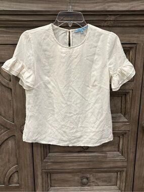 EUC Women’s ANTONIO MELANI Ivory/Cream Ruffle Sleeve Silk Blouse (XS)
